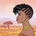 Animation portrait of the young beautiful African woman in ancient clothes and jewelry. Royalty Free Stock Photo