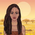Animation portrait of the young beautiful African woman in a dreadlocks. Royalty Free Stock Photo