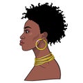 Animation portrait of the young beautiful African woman. Profile view.