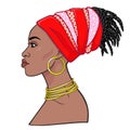 Animation portrait of the young beautiful African woman in a turban. Royalty Free Stock Photo