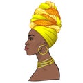 Animation portrait of the young beautiful African woman in a turban. Royalty Free Stock Photo