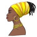 Animation portrait of the young beautiful African woman in a turban. Royalty Free Stock Photo