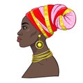 Animation portrait of the young beautiful African woman in a turban. Royalty Free Stock Photo