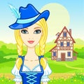 Animation portrait young beautiful girl in an ancient Bavarian dress. Royalty Free Stock Photo