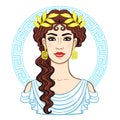 Animation portrait of the young beautiful Greek woman in ancient clothes in a laurel wreath.