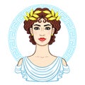 Animation portrait of the young beautiful Greek woman in ancient clothes in a laurel wreath.