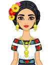 Animation portrait of the young beautiful Mexican girl in ancient clothes.