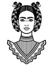 Animation portrait of the young beautiful mexican woman with a traditional hairstyle.