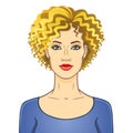 Animation portrait of the young beautiful white woman with curly blonde hair. Royalty Free Stock Photo