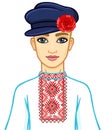 Animation portrait of the young Belarusian boy in traditional clothes.