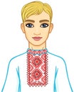 Animation portrait of the young Belarusian boy in traditional clothes.