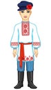 Animation portrait of the young Belarusian boy in traditional clothes. Eastern Europe.