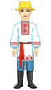 Animation portrait of the young Belarusian boy in traditional clothes. Eastern Europe.
