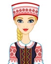 Animation portrait of the young Belarusian girl in traditional clothes. Royalty Free Stock Photo