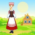 Animation portrait of the young Belarusian girl in traditional clothes.