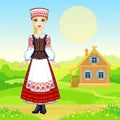 Animation portrait of the young Belarusian girl in traditional clothes. Royalty Free Stock Photo