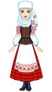 Animation portrait of the young Belarusian girl in traditional clothes. Eastern Europe. Royalty Free Stock Photo