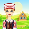 Animation portrait of the young Belarusian girl in traditional clothes. Royalty Free Stock Photo