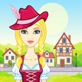 Animation portrait young girl in an ancient Bavarian dress. Royalty Free Stock Photo