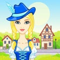 Animation portrait young girl in an ancient Bavarian dress. Royalty Free Stock Photo