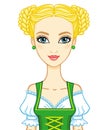 Animation portrait young girl in an ancient Bavarian dress. Royalty Free Stock Photo