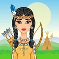 Animation portrait of the young girl in ancient Indian clothes.