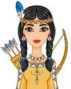 Animation portrait of the young girl in ancient Indian clothes.