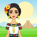 Animation portrait of the young Mexican girl in ancient clothes.