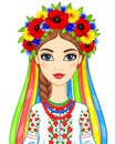 Animation portrait of the young Ukrainian girl in traditional clothes