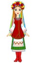 Animation portrait of the young Ukrainian girl in traditional clothes, a wreath and tapes. Full growth