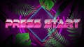 Animation of pres start in digital abstract space with tropical plants