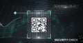 QR code scanning with graphs and statistics rolling over a web of connections on black background