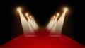 Animation red carpet path with spotlight shinning as the number countdown intro from 5 to 1 and curtain close background