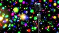 Animation of rerto microphone over shining colorful bokeh