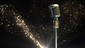 Animation of retro microphone with shooting star on black background