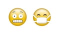 Animation of scarring and face mask emoji icons over white background
