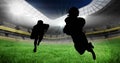 Animation of silhouettes of american football players over sports stadium