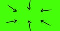 Animation of six black arrows pointing inwards on green background