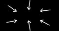 Animation of six white arrows pointing inwards on black background