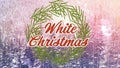 Animation of snowflakes falling over white christma text, fir trees and winter landscape