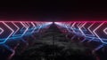 Animation of a stage looping with neon arrows changing colors