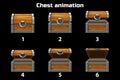 Animation step by step open and closed wooden chest, game assets Royalty Free Stock Photo