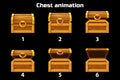 Animation step by step open and closed wooden chest, game assets Royalty Free Stock Photo