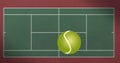 Animation of tennis ball rolling across green tennis court