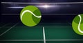 Animation of tennis balls bouncing over tennis court