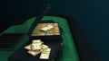 Animation of three black suitcases with combination lock and stacks of dollars lying on the table with green cover and Royalty Free Stock Photo