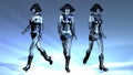 Animation of three walking Manikins