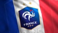 Animation of waving flag of football team. Motion. Beautiful display of fluttering football flag. Flag of France with