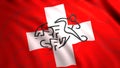 Animation of waving flag of football team. Motion. Beautiful display of fluttering football flag. Flag of Switzerland