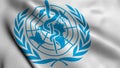 Animation of World Health Organization Flag. Realistic Fabric Texture Satin World Health Organization Flag Background Video Waving